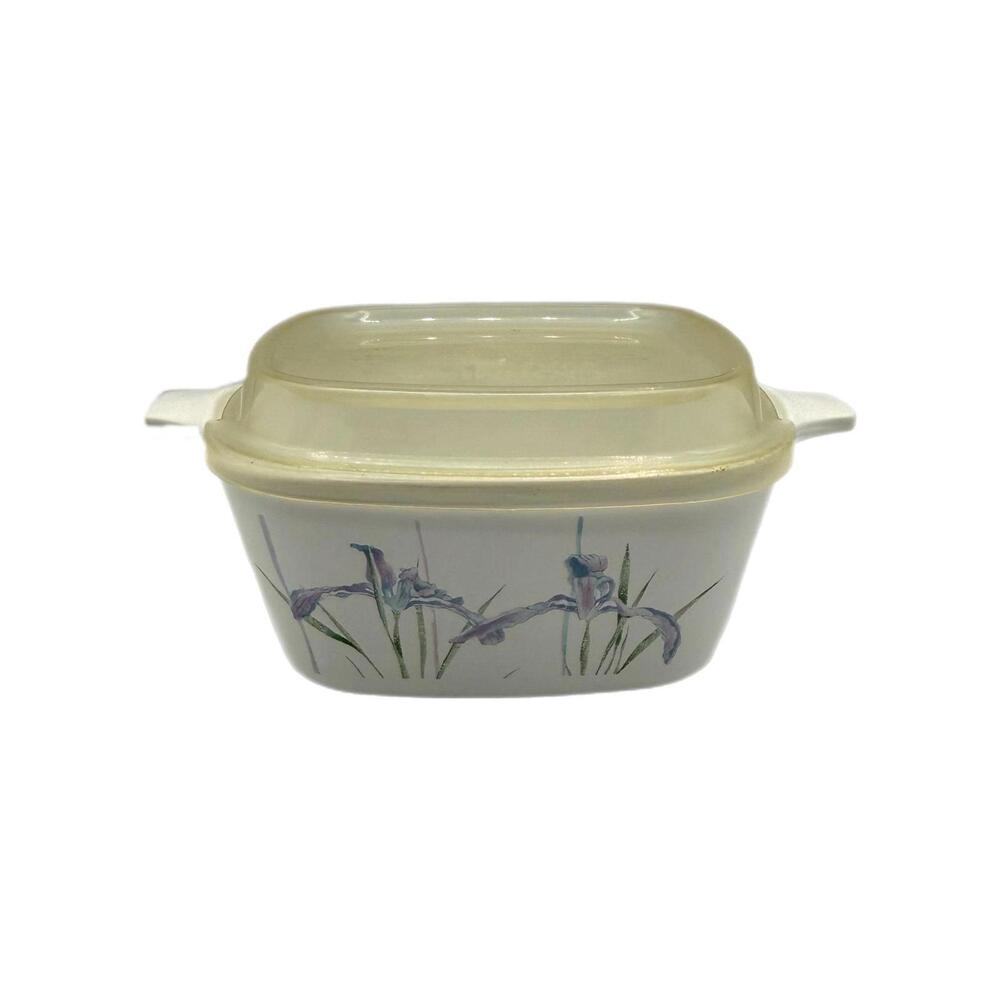 Vintage CorningWare P43B Shadow Iris Individual Casserole Dish with Plastic Lid